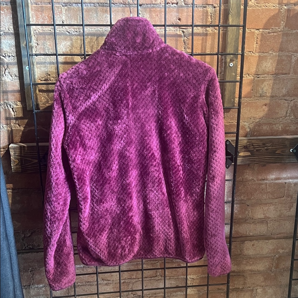 Columbia Women's Purple Maroon Plush Fuzzy Velour Diamond Design Teddy Jacket - Picture 5 of 6